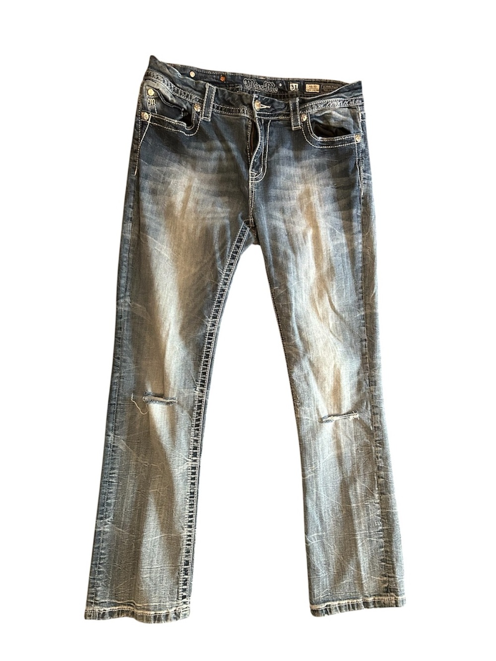 Miss Me Distressed Light Wash Straight Jeans Mid-Rise Size 31